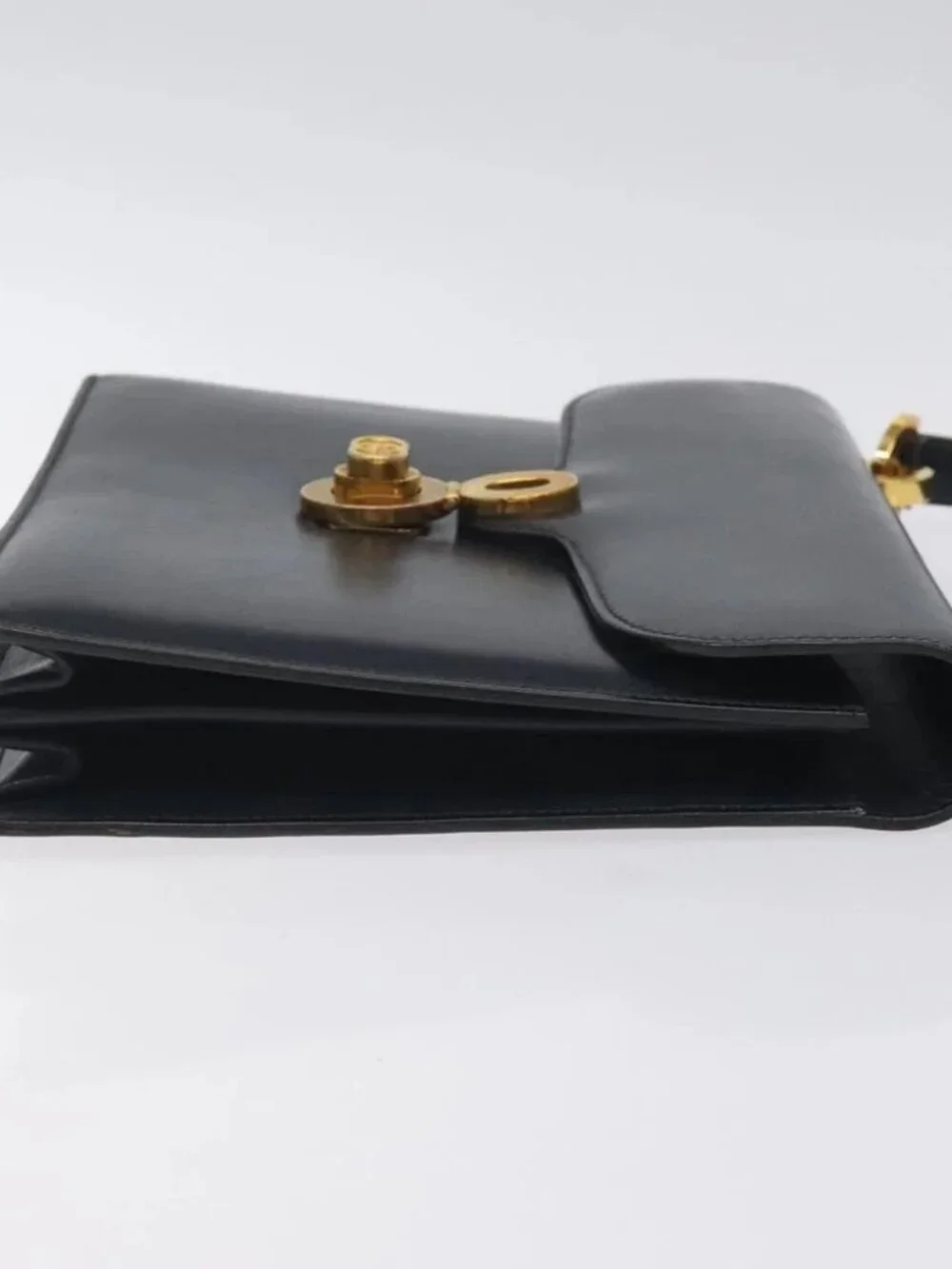GUCCI Hand Bag Leather Navy Gold Auth - Picture 6 of 16
